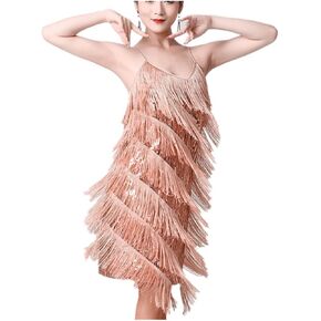 Women Salsa Latin Dance Dress Sequin Tassel Fringe Flapper Dress 1920s Gatsby Cocktail Dress Tango Ballroom Dancing Costume in Kuwait