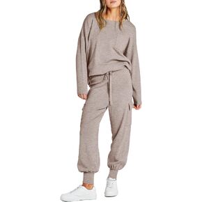 Caracilia Women's Two Piece Outfits Sweater Sets Long Sleeve Knit Pullover Tops and Cargo Jogger Pants Lounge Sets