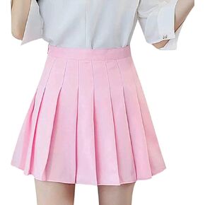 Girls Women High Waisted Pleated Skirt Plain Plaid A-line Mini Skirt Skater Tennis School Uniform Skirts Lining Shorts