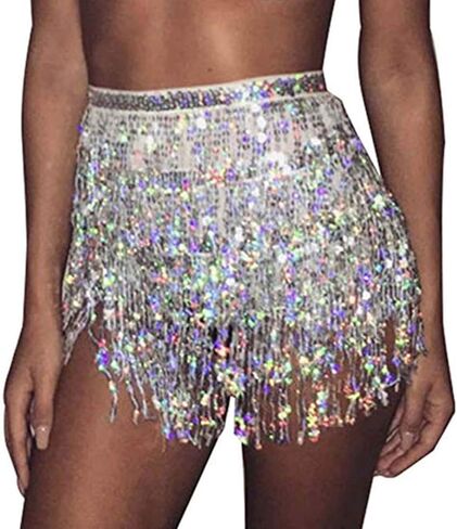 GRAEEN Hip Skirts Rave Fringe Skirt Belly Dance Hip Scarf Sequin Tassel Skirt for Women and Girls in Saudi Arabia