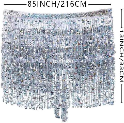GRAEEN Hip Skirts Rave Fringe Skirt Belly Dance Hip Scarf Sequin Tassel Skirt for Women and Girls in Saudi Arabia