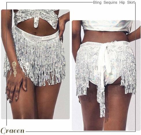 GRAEEN Hip Skirts Rave Fringe Skirt Belly Dance Hip Scarf Sequin Tassel Skirt for Women and Girls in Saudi Arabia