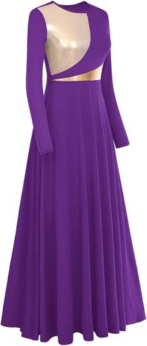 المرأة معدنية ثنائية اللون الليتورجية الثناء فستان رقص كم طويل غنائي Dancewear الكنيسة ماكسي رداء العبادة زي in Kuwait