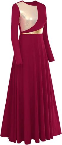 المرأة معدنية ثنائية اللون الليتورجية الثناء فستان رقص كم طويل غنائي Dancewear الكنيسة ماكسي رداء العبادة زي in Kuwait