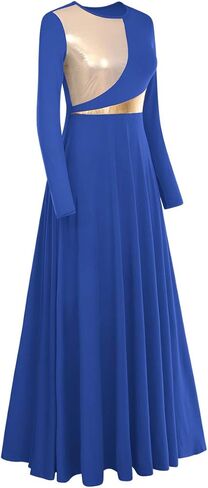 المرأة معدنية ثنائية اللون الليتورجية الثناء فستان رقص كم طويل غنائي Dancewear الكنيسة ماكسي رداء العبادة زي in Kuwait