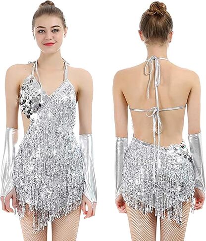 فستان IMucci هامش شرابة الترتر اللاتينية فستان رقص الخامس الرقبة فستان قصير قاعة الرقص زي نادي فساتين الحفلات الزعنفة in Kuwait