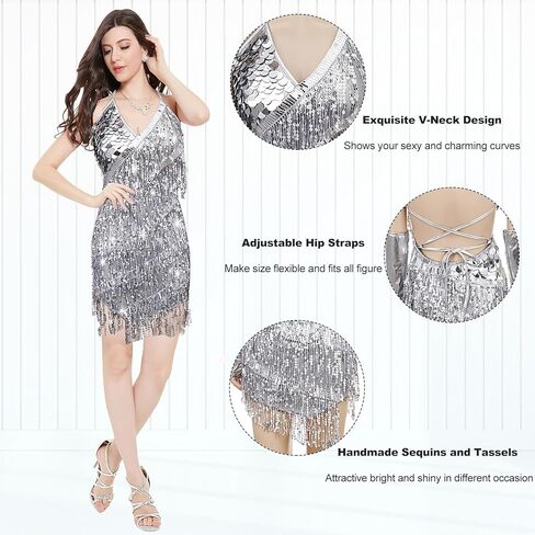 فستان IMucci هامش شرابة الترتر اللاتينية فستان رقص الخامس الرقبة فستان قصير قاعة الرقص زي نادي فساتين الحفلات الزعنفة in Kuwait