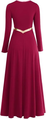 IBAKOM Womens Liturgical Praise Lyrical Dance Dress Loose Fit Full Length Long Sleeve Metallic Worship Costume Ballet in Kuwait