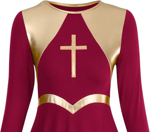 IBAKOM Womens Liturgical Praise Lyrical Dance Dress Loose Fit Full Length Long Sleeve Metallic Worship Costume Ballet in Kuwait