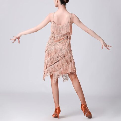 Women Salsa Latin Dance Dress Sequin Tassel Fringe Flapper Dress 1920s Gatsby Cocktail Dress Tango Ballroom Dancing Costume in Kuwait