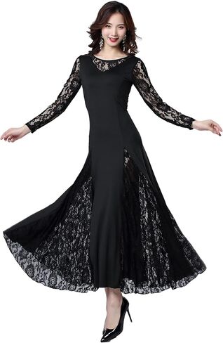 Female Ballroom Dance Lace Dress Long Skirt Modern Dance Big Swing Dress Waltz Dance Costume Competition Costume in Kuwait