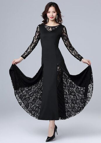 Female Ballroom Dance Lace Dress Long Skirt Modern Dance Big Swing Dress Waltz Dance Costume Competition Costume in Kuwait