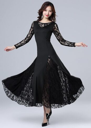 Female Ballroom Dance Lace Dress Long Skirt Modern Dance Big Swing Dress Waltz Dance Costume Competition Costume in Kuwait