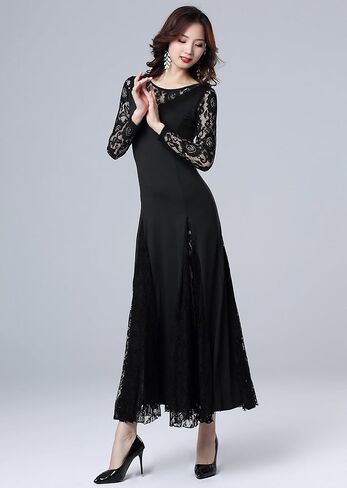 Female Ballroom Dance Lace Dress Long Skirt Modern Dance Big Swing Dress Waltz Dance Costume Competition Costume in Kuwait