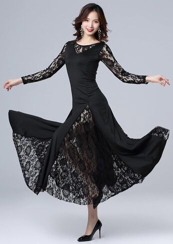 Female Ballroom Dance Lace Dress Long Skirt Modern Dance Big Swing Dress Waltz Dance Costume Competition Costume in Kuwait
