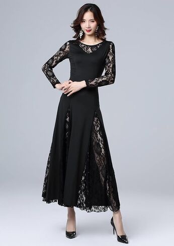 Female Ballroom Dance Lace Dress Long Skirt Modern Dance Big Swing Dress Waltz Dance Costume Competition Costume in Kuwait