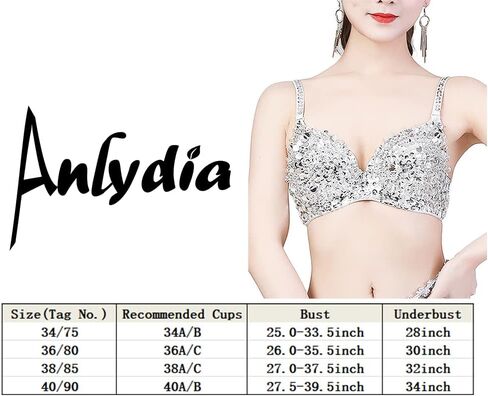 حمالة صدر نسائية لامعة لامعة من Anlydia، ملابس علوية قصيرة للرقص الشرقي والرقص الشرقي، ملابس النادي in Kuwait