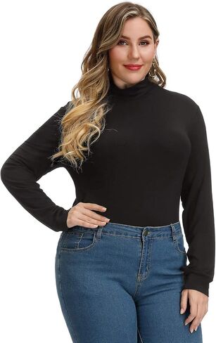 Women Plus Size Long Sleeve Mock Neck Lightweight Pullover Slim Shirt Tops in Saudi Arabia