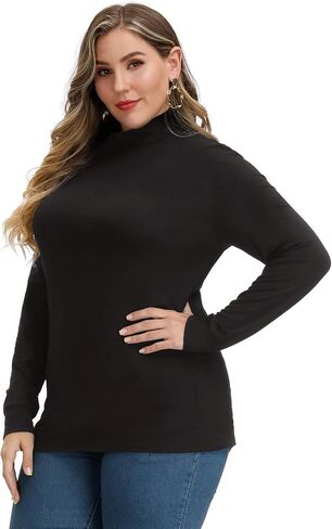 Women Plus Size Long Sleeve Mock Neck Lightweight Pullover Slim Shirt Tops in Saudi Arabia