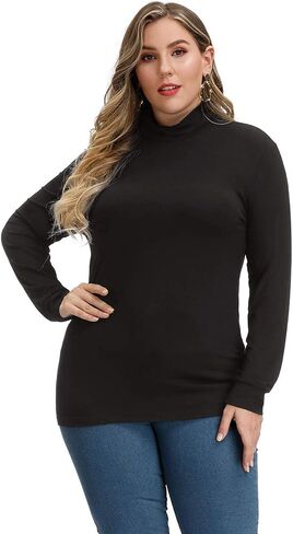 Women Plus Size Long Sleeve Mock Neck Lightweight Pullover Slim Shirt Tops in Saudi Arabia