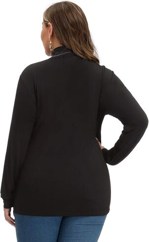 Women Plus Size Long Sleeve Mock Neck Lightweight Pullover Slim Shirt Tops in Saudi Arabia