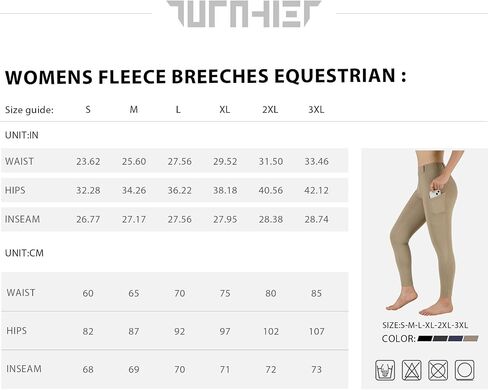 Turnhier Women Winter Riding Equestrian Pants Fleece Lined Equestrian Breeches Horseback Silicone Pockets in Kuwait