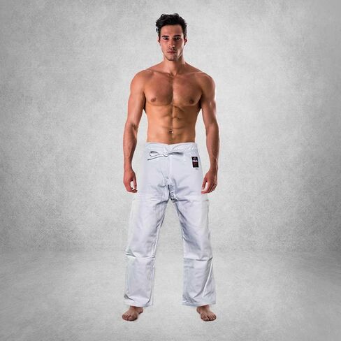 سراويل FUJI GI - سراويل جيو جيتسو برازيلية للبالغين مع أربطة مسطحة - سراويل BJJ وG طويلة الأمد للتدريب والمنافسة، أبيض، مقاس A0 in Kuwait