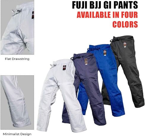 سراويل FUJI GI - سراويل جيو جيتسو برازيلية للبالغين مع أربطة مسطحة - سراويل BJJ وG طويلة الأمد للتدريب والمنافسة، أبيض، مقاس A0 in Kuwait