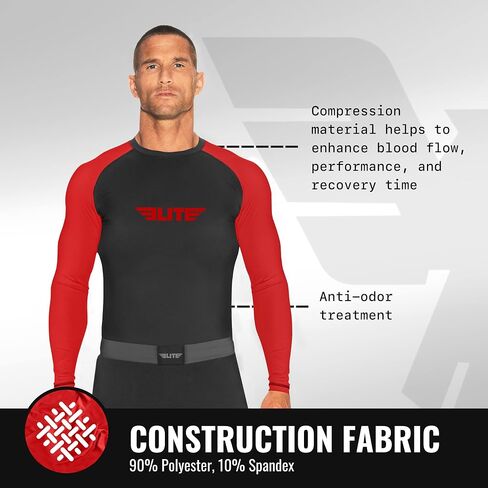 Elite Sports Men's Jiu Jitsu BJJ Rash Guard, Long Full Sleeve Compression Shirt for Sports Nogi Training in Saudi Arabia