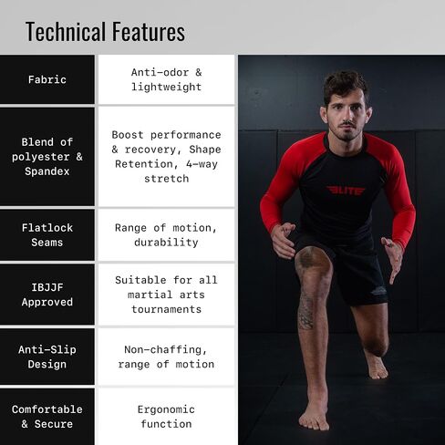 Elite Sports Men's Jiu Jitsu BJJ Rash Guard, Long Full Sleeve Compression Shirt for Sports Nogi Training in Saudi Arabia