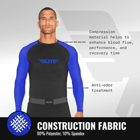 Elite Sports Men's Jiu Jitsu BJJ Rash Guard, Long Full Sleeve Compression Shirt for Sports Nogi Training, IBJJF Rank Color in Saudi Arabia