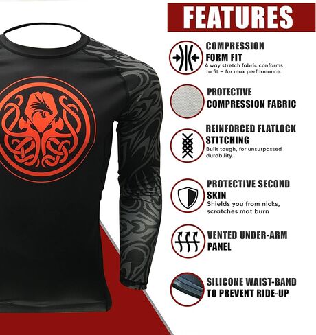 BJJ Rash Guards Grappling MMA Jiu Jitsu No Gi UFC Shirt Fight Wear, Long Sleeves. in Kuwait