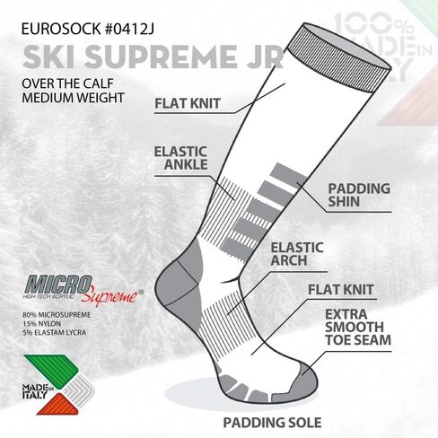 Eurosocks Junior Ski Supreme Socks, Tailored For Children, Padded, Flat Toe Seams, Micro Supreme Warmth-0412J in Saudi Arabia