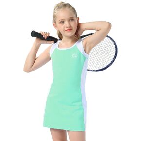 Willit Girls Tennis Golf Dress Outfit Kids Cotton Sleeveless Active Sports Dress with Shorts