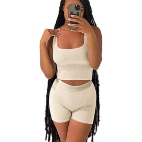 ZFLM Casual Workout Sets Two Piece Outfits for Women Ribbed Crop Tank Top High Waist Yoga Leggings Active Wear