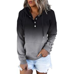 Women's Tie Dye Hoodies Tops Long Sleeve Casual Colorblock Button Down Pullover Sweatshirt with Pocket