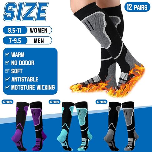 Liitrsh 12 Pairs Ice Skating Socks Men Women's Ski Socks Thermal Knee High Warm Socks for Snowboarding, Skiing, Hiking in Saudi Arabia