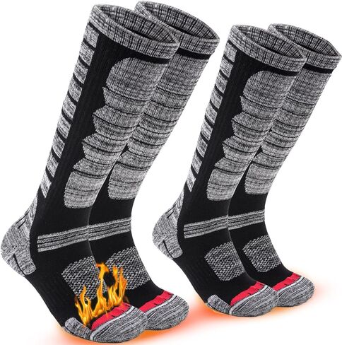 زوجان من جوارب التزلج للسيدات والرجال، جوارب للطقس البارد للتزلج والتزلج على الجليد، جوارب طويلة للركبة دافئة للشتاء in Kuwait