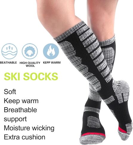 زوجان من جوارب التزلج للسيدات والرجال، جوارب للطقس البارد للتزلج والتزلج على الجليد، جوارب طويلة للركبة دافئة للشتاء in Kuwait