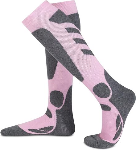 جوارب تزلج للسيدات من BelieverWA للتزلج والتزحلق على الجليد والرياضات الخارجية، عبوة من قطعتين، جوارب شتوية للأداء، وردي، أزرق، 4-10 in Kuwait