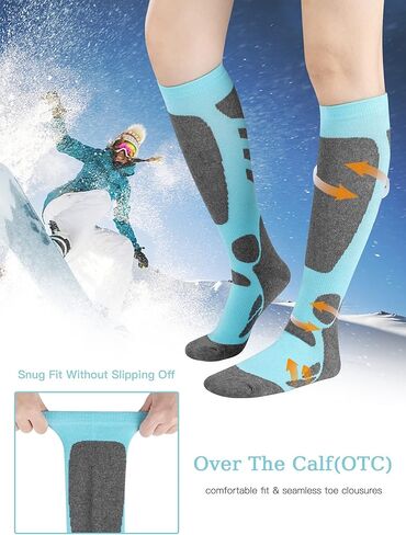 جوارب تزلج للسيدات من BelieverWA للتزلج والتزحلق على الجليد والرياضات الخارجية، عبوة من قطعتين، جوارب شتوية للأداء، وردي، أزرق، 4-10 in Kuwait