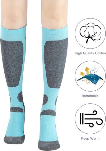 جوارب تزلج للسيدات من BelieverWA للتزلج والتزحلق على الجليد والرياضات الخارجية، عبوة من قطعتين، جوارب شتوية للأداء، وردي، أزرق، 4-10 in Kuwait