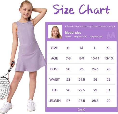 M MOTEEPI Girls Tennis Golf Dress Sleeveless Dress with Pockets Solid Color School Sports Dress in Saudi Arabia