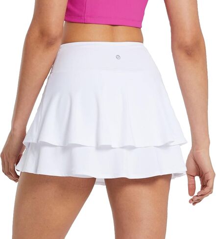 BALEAF Women's Pleated Tennis Skirts Layered Ruffle Mini Skirts with Shorts for Running Workout in Saudi Arabia