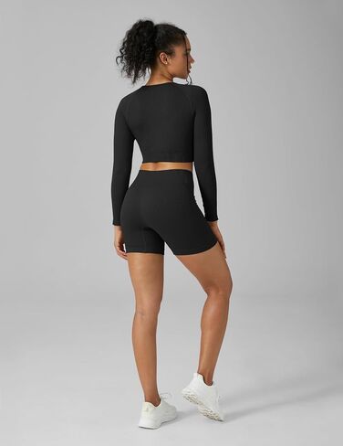 Buttergene Women Workout Sets 2 Pieces Long Sleeve Yoga Outfits Gym Clothes Seamless Ribbed Crop Top High Waist Leggings in Saudi Arabia