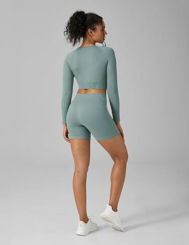 Buttergene Women Workout Sets 2 Pieces Long Sleeve Yoga Outfits Gym Clothes Seamless Ribbed Crop Top High Waist Leggings in Saudi Arabia