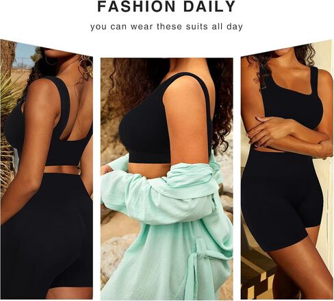 FeelinGirl Workout Sets for Women 2 Piece Outfits Seamless Ribbed Sport Bra High Waist Shorts Reg & Plus Size in Kuwait
