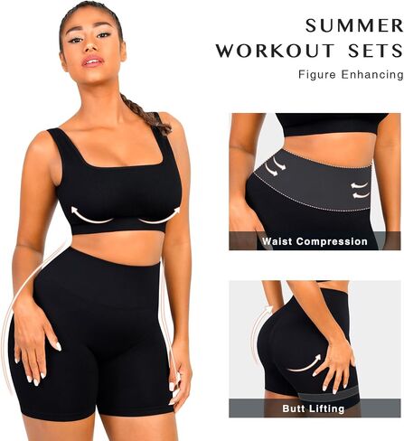 FeelinGirl Workout Sets for Women 2 Piece Outfits Seamless Ribbed Sport Bra High Waist Shorts Reg & Plus Size in Kuwait
