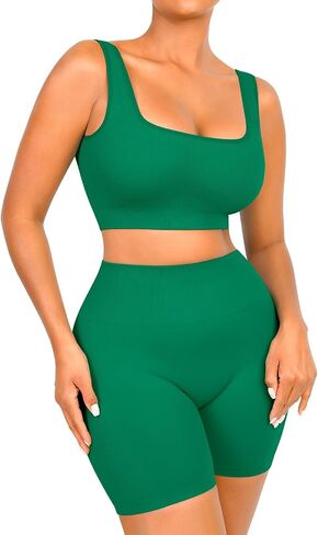 FeelinGirl Workout Sets for Women 2 Piece Outfits Seamless Ribbed Sport Bra High Waist Shorts Reg & Plus Size in Kuwait