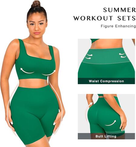 FeelinGirl Workout Sets for Women 2 Piece Outfits Seamless Ribbed Sport Bra High Waist Shorts Reg & Plus Size in Kuwait